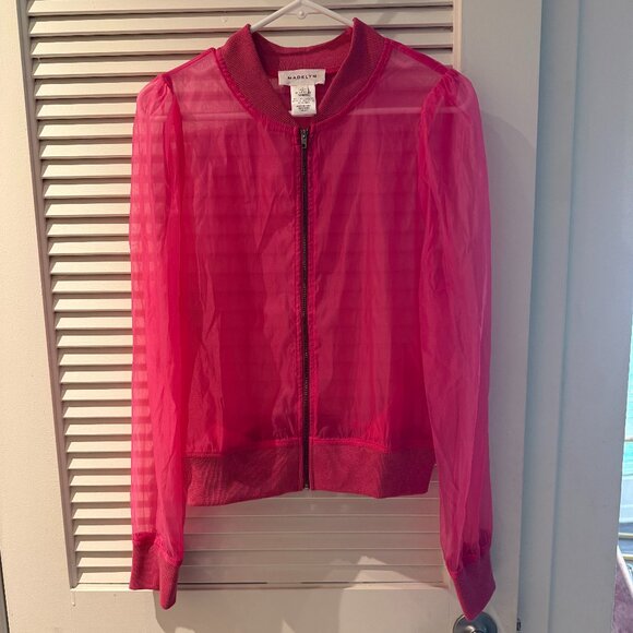 Madelyn Hot Pink Sheer Mesh Zip-Up Bomber Jacket – Size Large | NWOT Lightweight - Picture 5 of 9